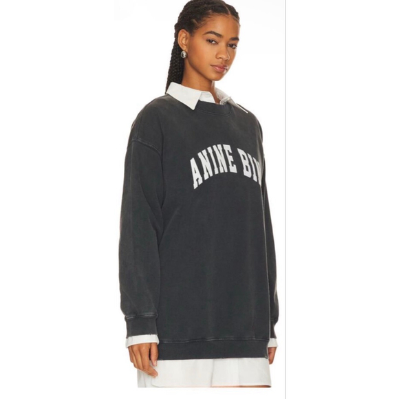 ANINE BING Tyler Varsity Oversized Sweatshirt in Washed Black, Cotton, Size XL - Picture 8 of 11